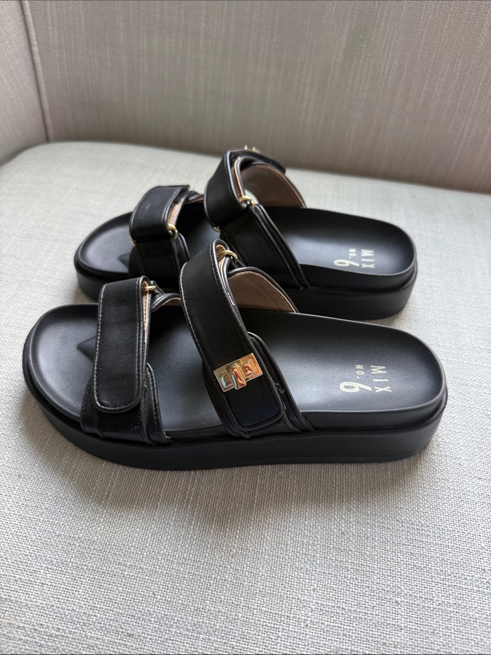 Black Platform Slide Sandals with Gold Accent - MIX No. 6